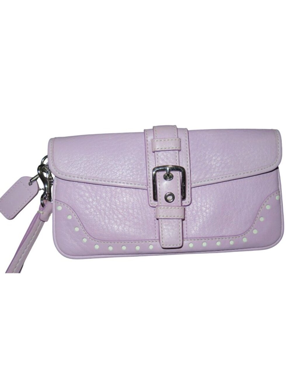 Coach Hampton Pink Leather Buckle Front Flap Pocket Wristlet Perforated Mini Bag